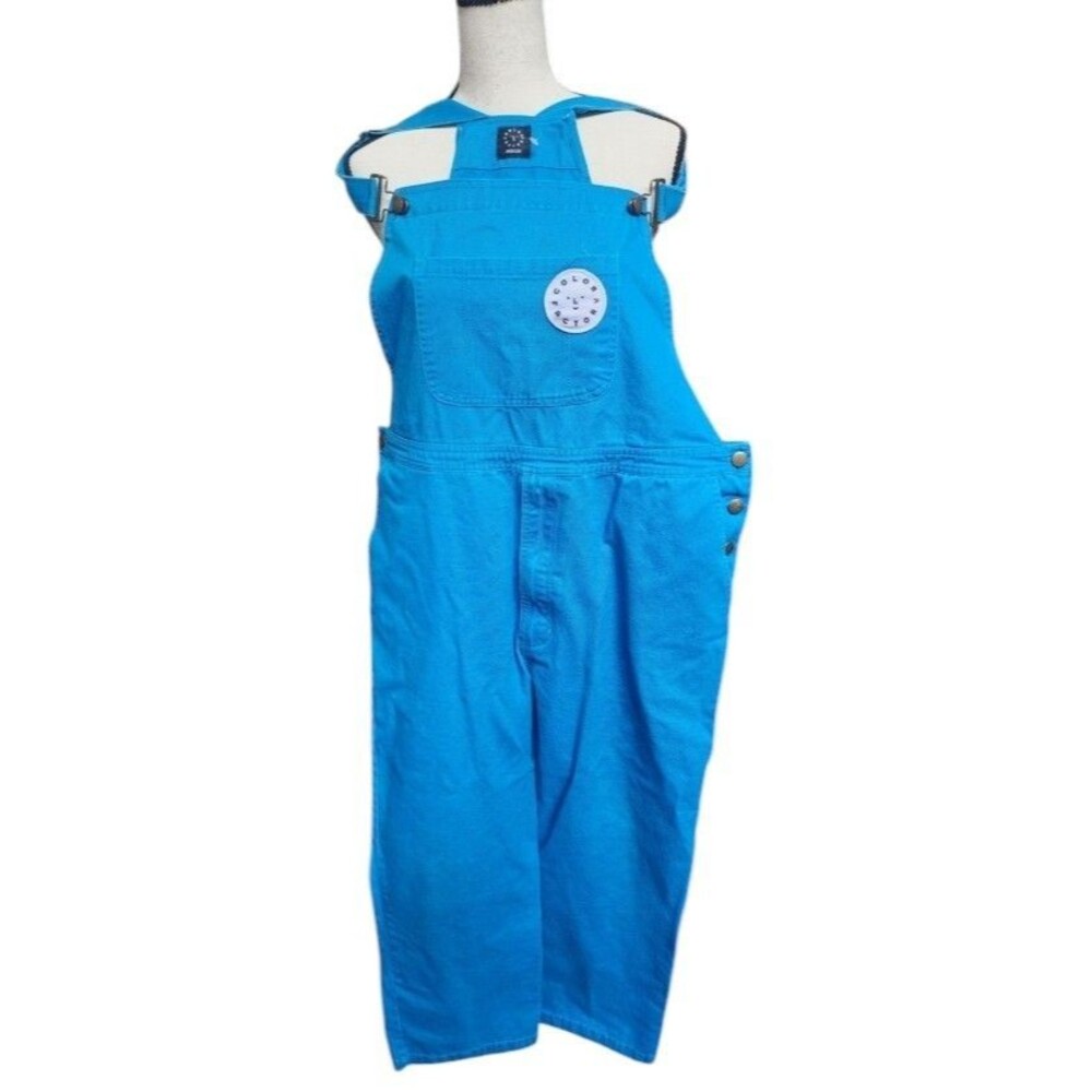Color Factory Bright Blue Cotton Overalls Size Medium Womens Cottagecore